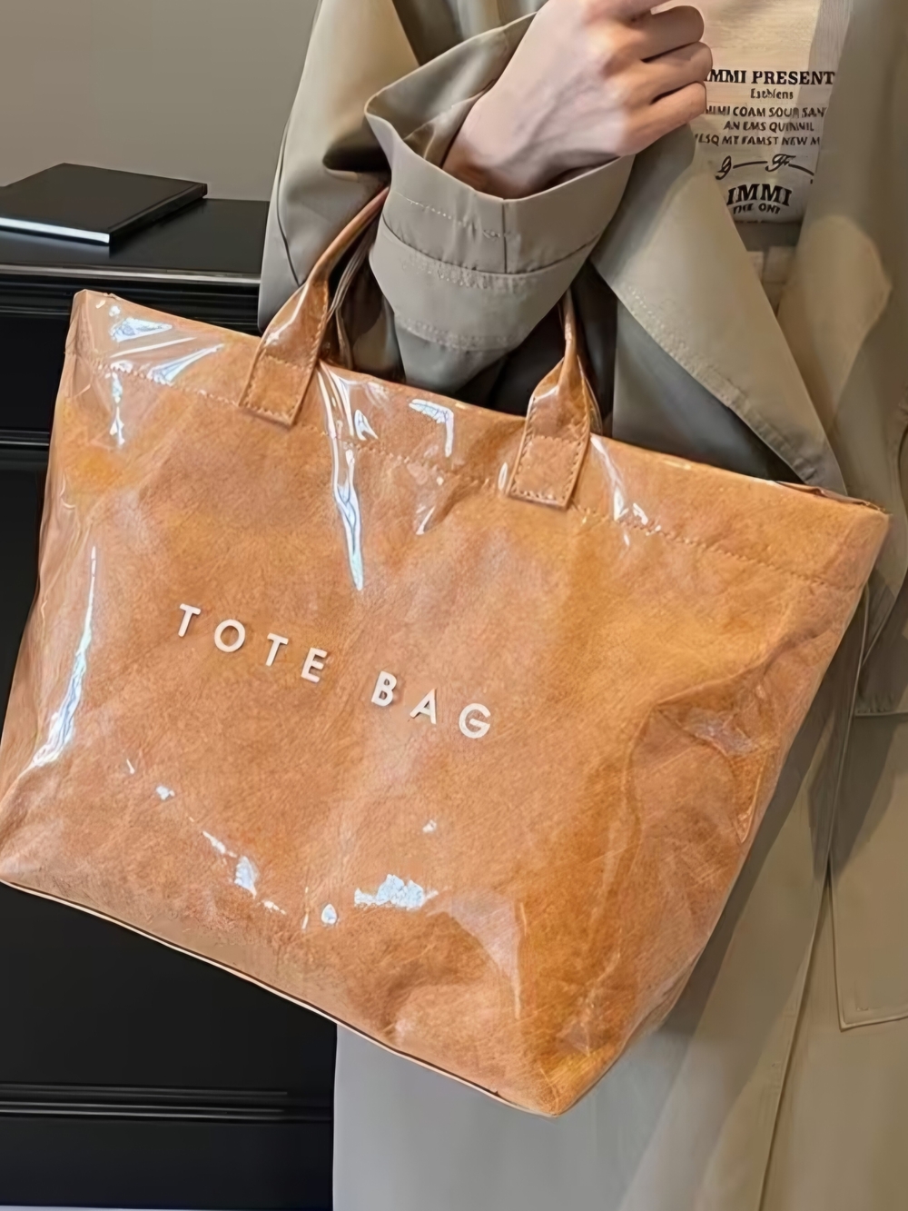 NWOT Classic Tan Tote Bag - 'TOTE BAG' Lettering